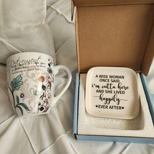 NWT Retirement Gift Set Floral Retirement Mug and Wise Woman Trinket Dish